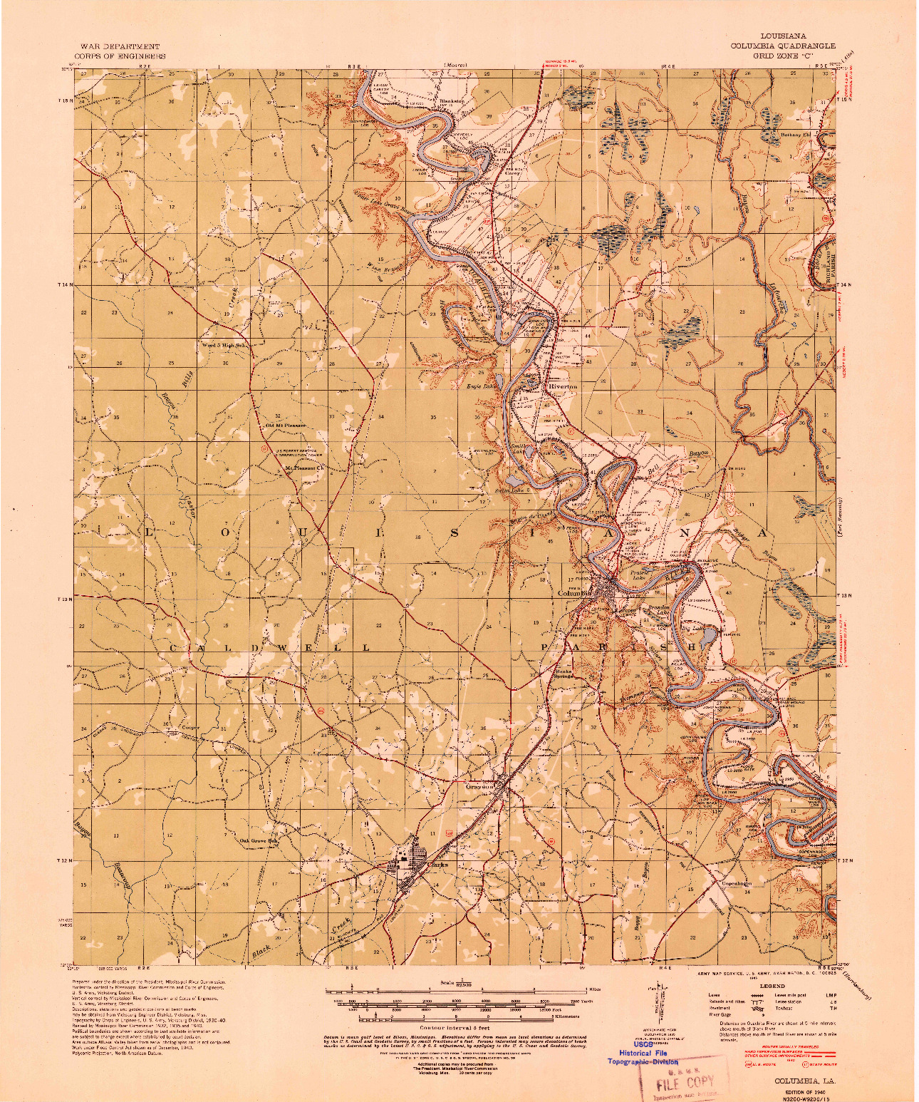 USGS 1:62500-SCALE QUADRANGLE FOR COLUMBIA, LA 1940
