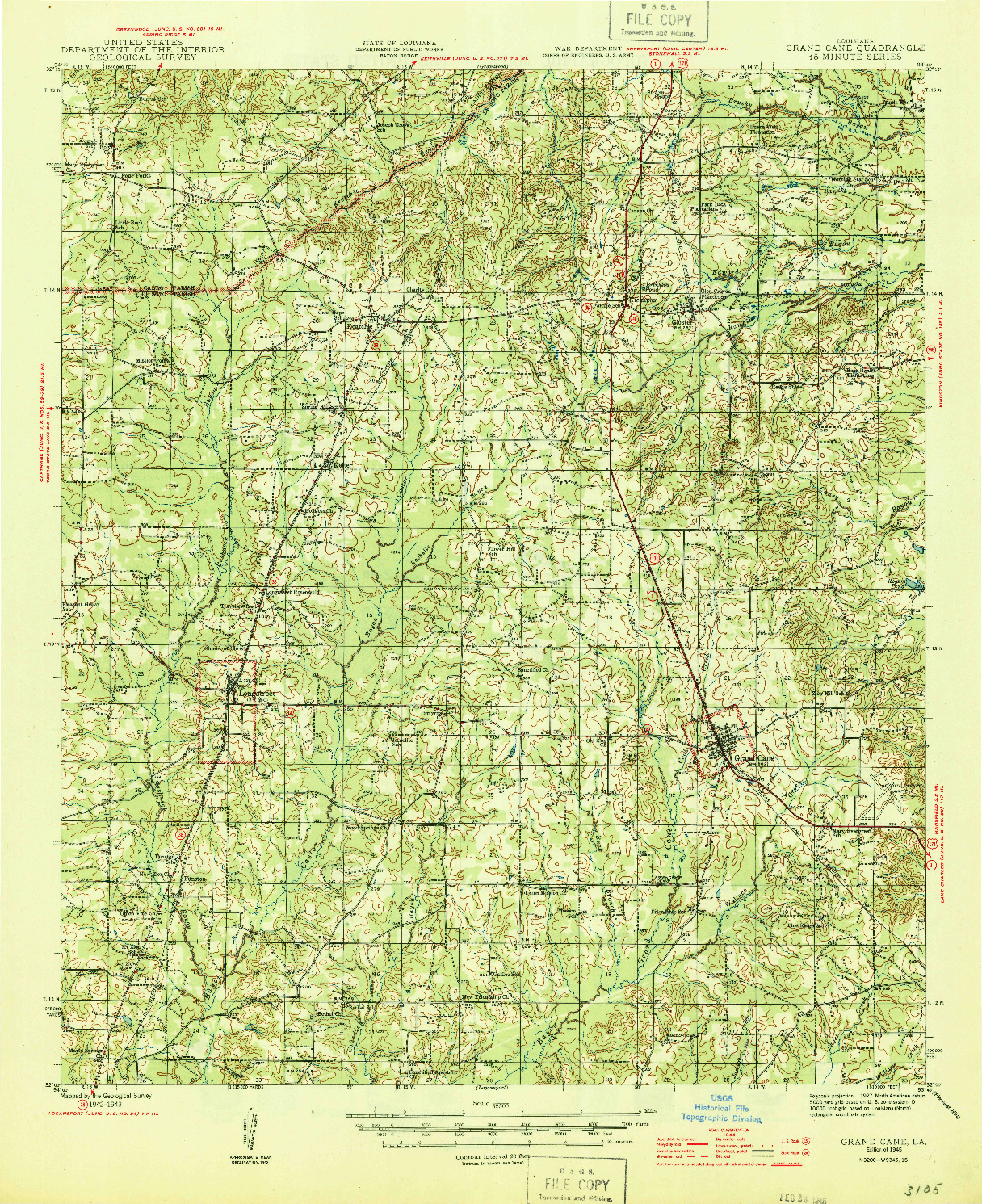 USGS 1:62500-SCALE QUADRANGLE FOR GRAND CANE, LA 1945