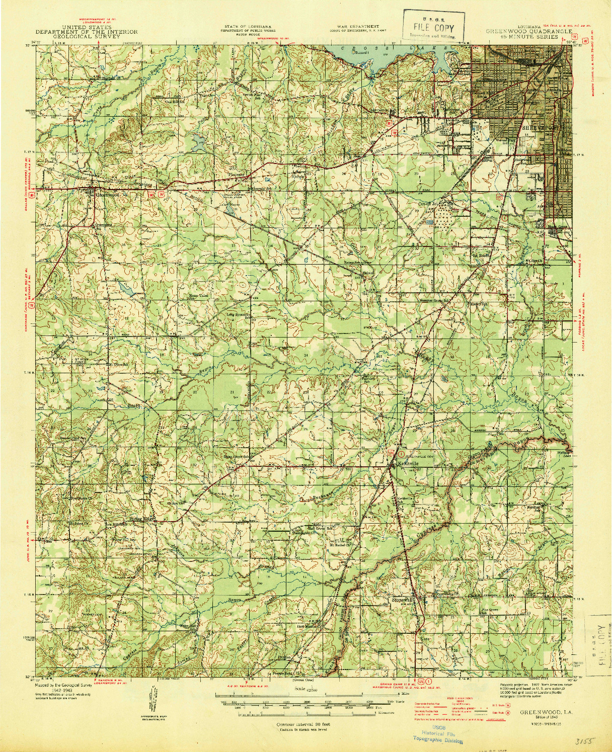 USGS 1:62500-SCALE QUADRANGLE FOR GREENWOOD, LA 1945
