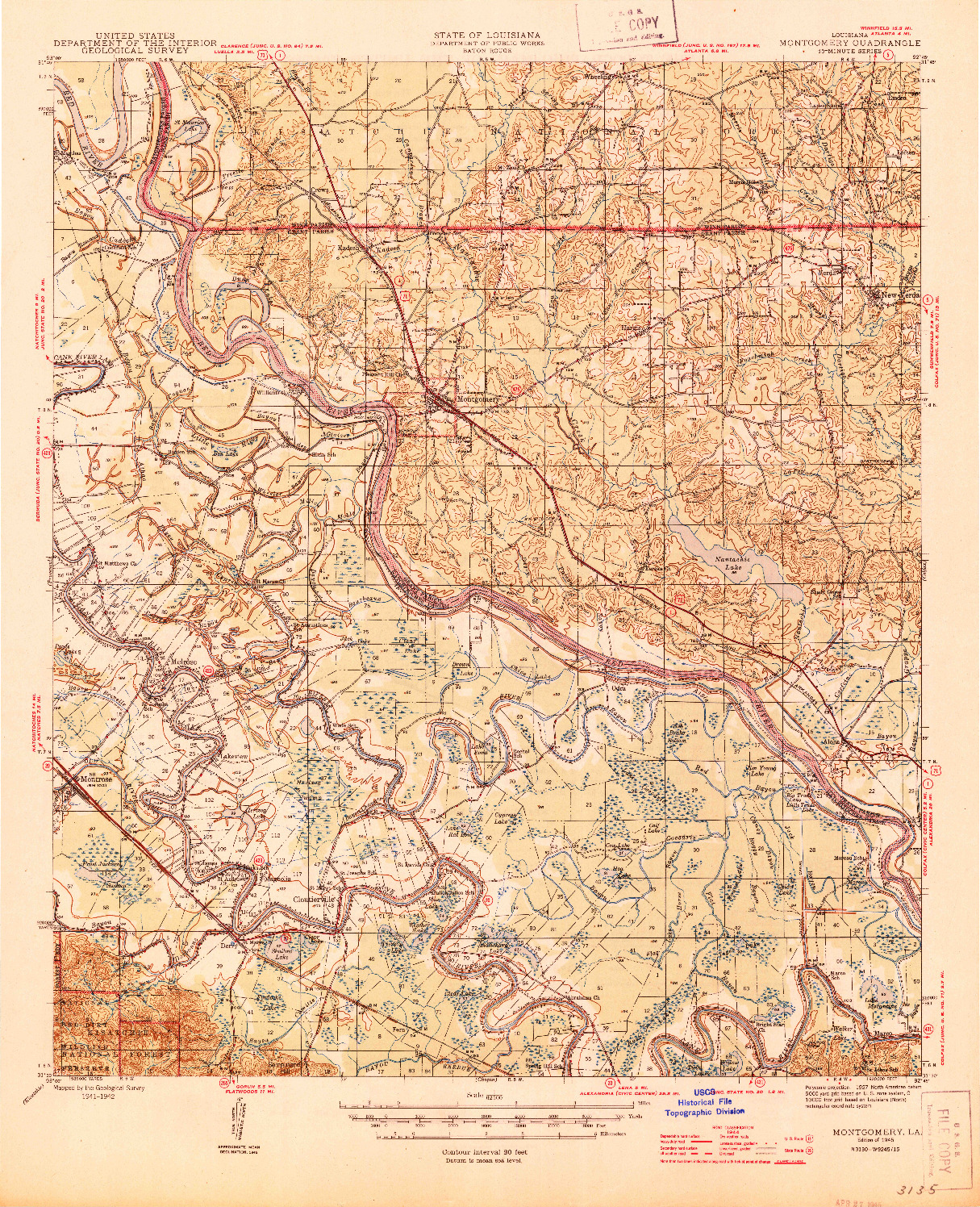 USGS 1:62500-SCALE QUADRANGLE FOR MONTGOMERY, LA 1945