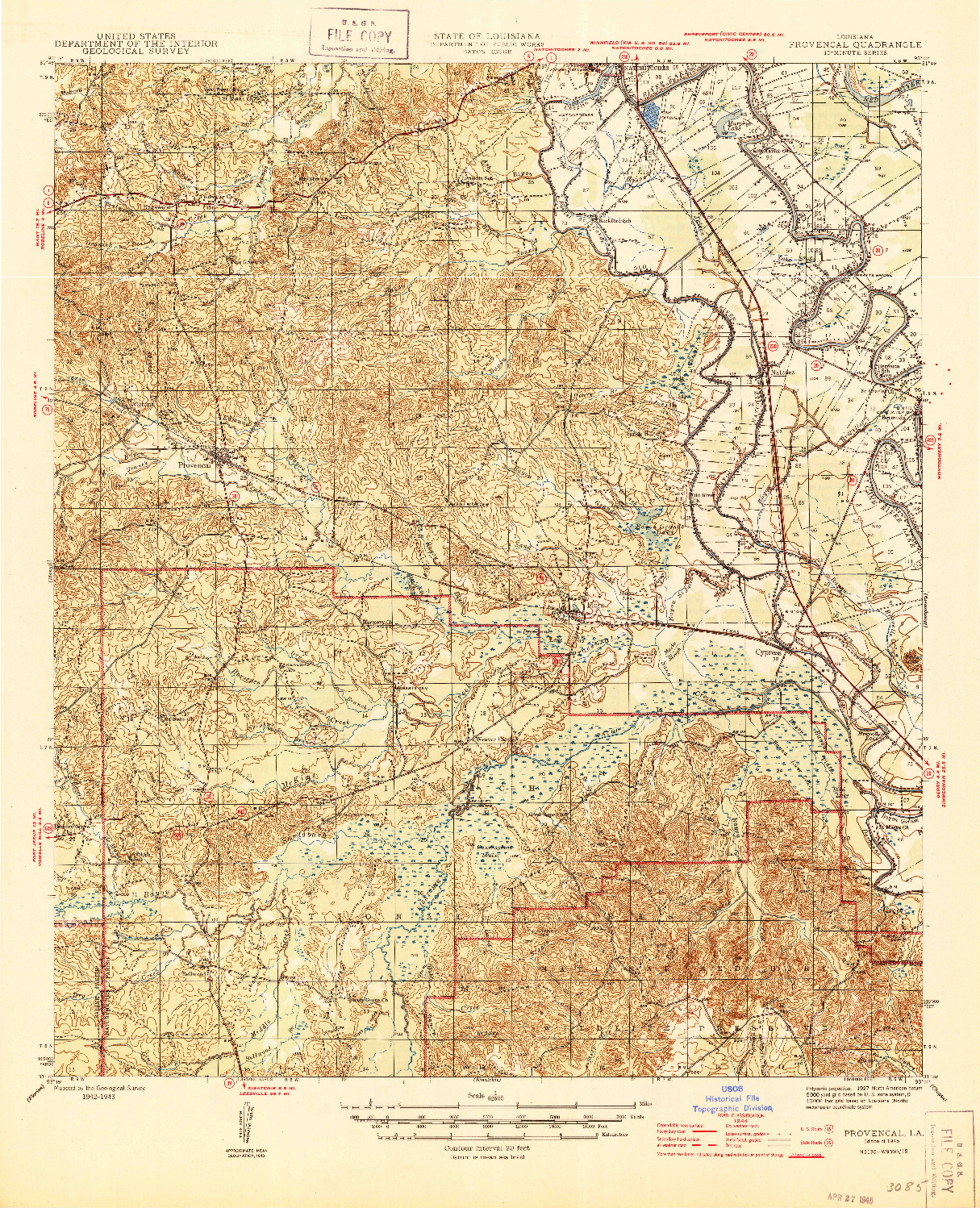 USGS 1:62500-SCALE QUADRANGLE FOR PROVENCAL, LA 1945