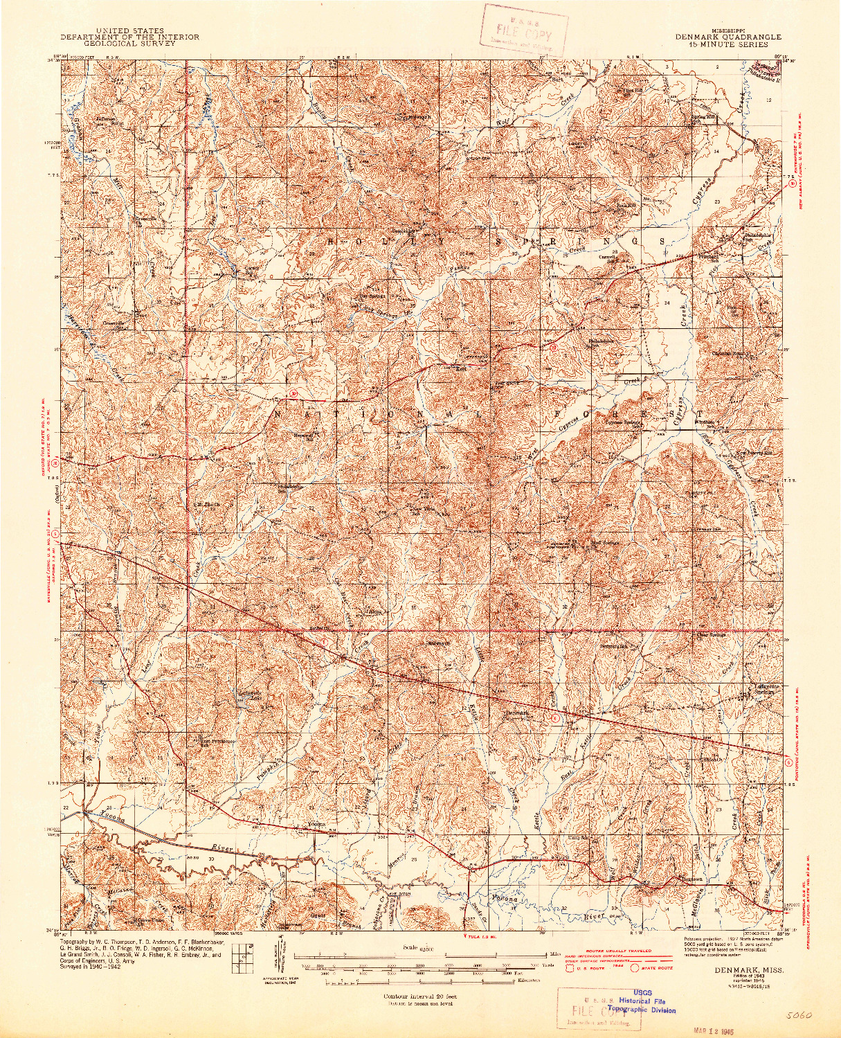 USGS 1:62500-SCALE QUADRANGLE FOR DENMARK, MS 1943