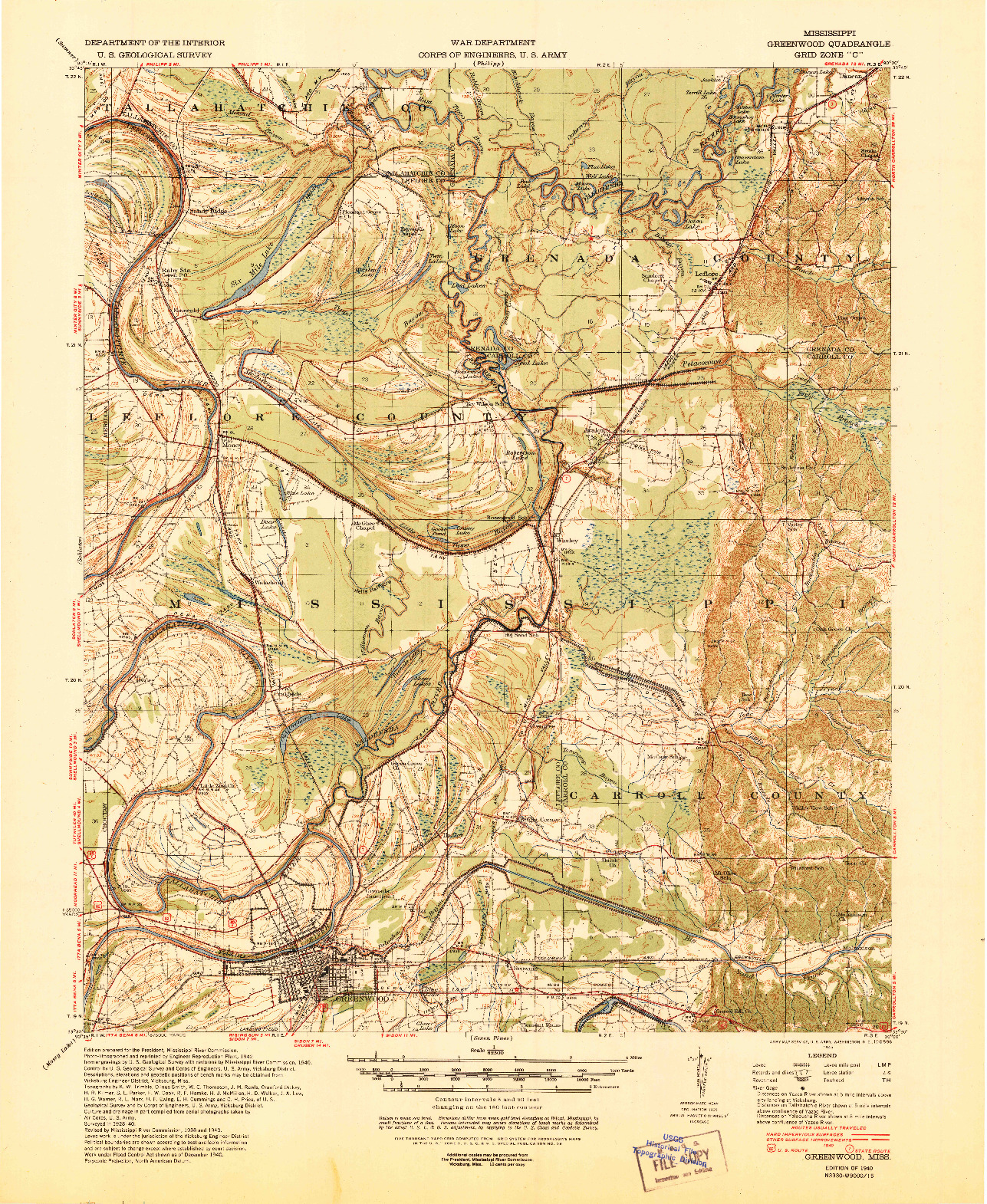 USGS 1:62500-SCALE QUADRANGLE FOR GREENWOOD, MS 1940