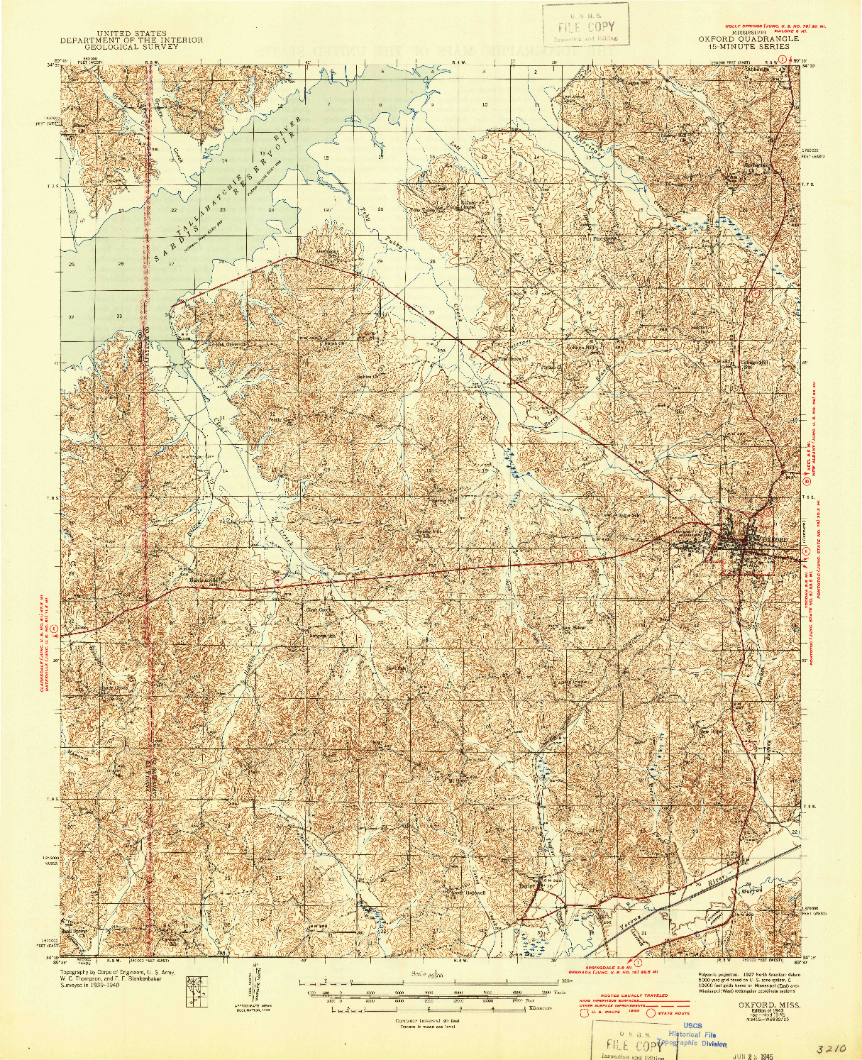 USGS 1:62500-SCALE QUADRANGLE FOR OXFORD, MS 1943