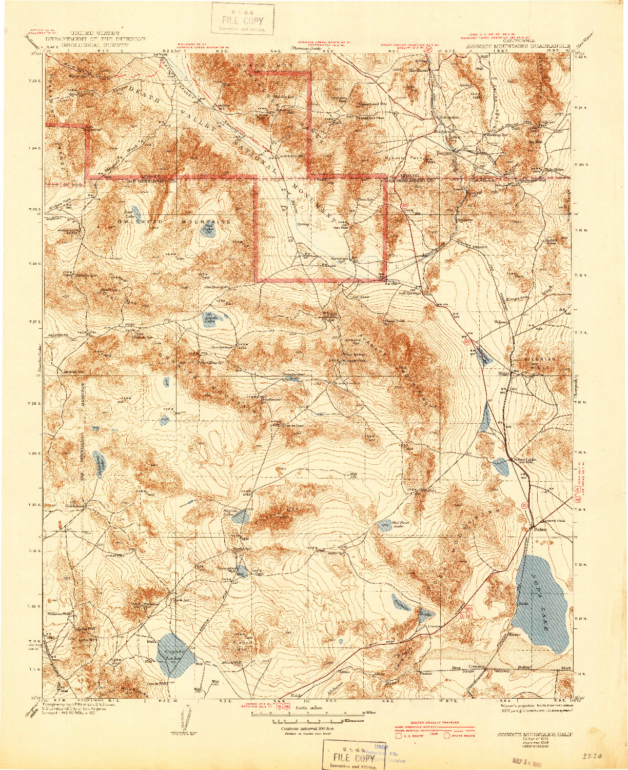 USGS 1:250000-SCALE QUADRANGLE FOR AVAWATZ MOUNTAINS, CA 1933