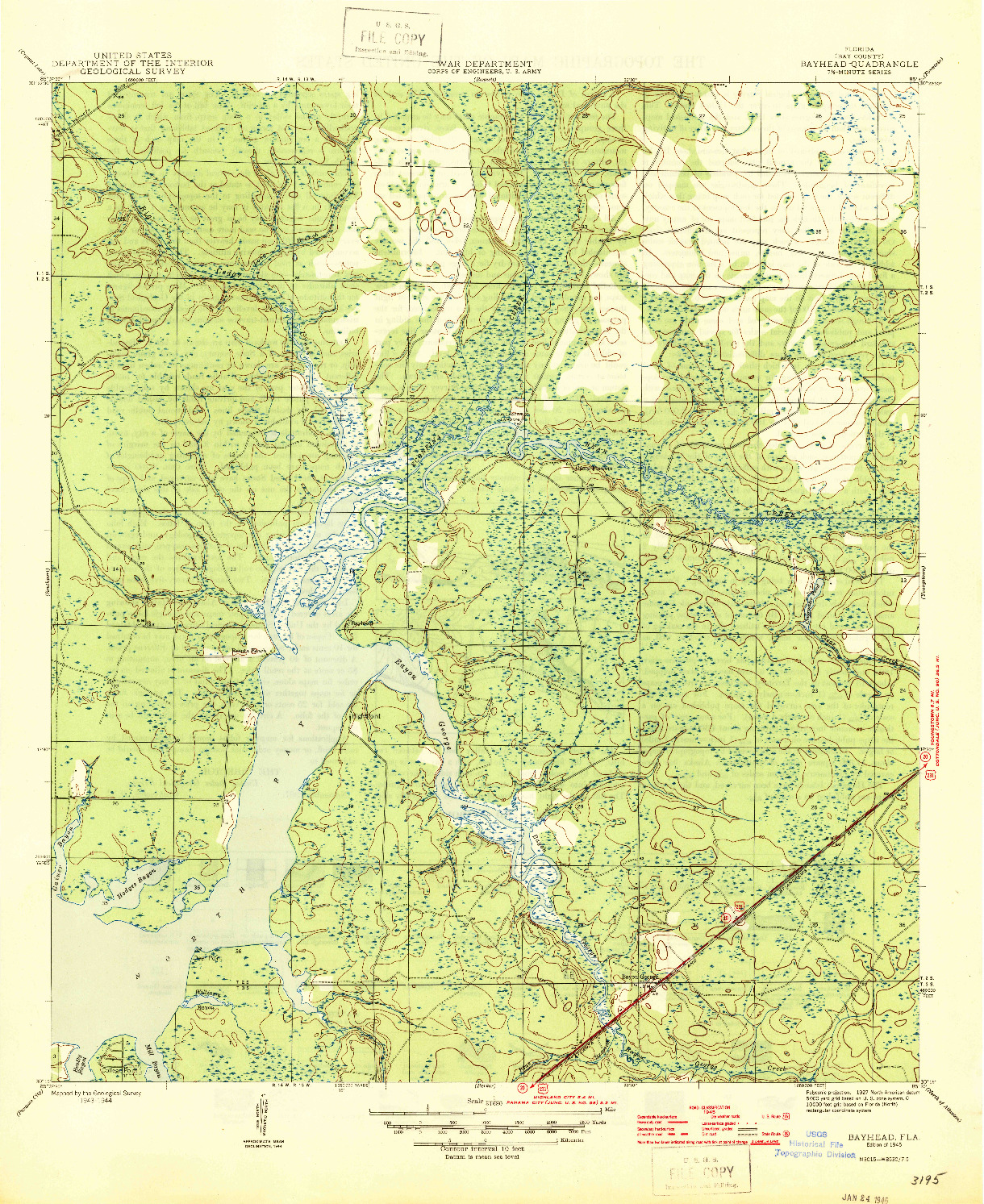 USGS 1:31680-SCALE QUADRANGLE FOR BAYHEAD, FL 1945