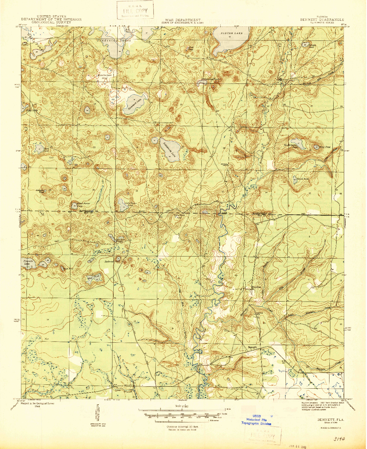 USGS 1:31680-SCALE QUADRANGLE FOR BENNETT, FL 1945