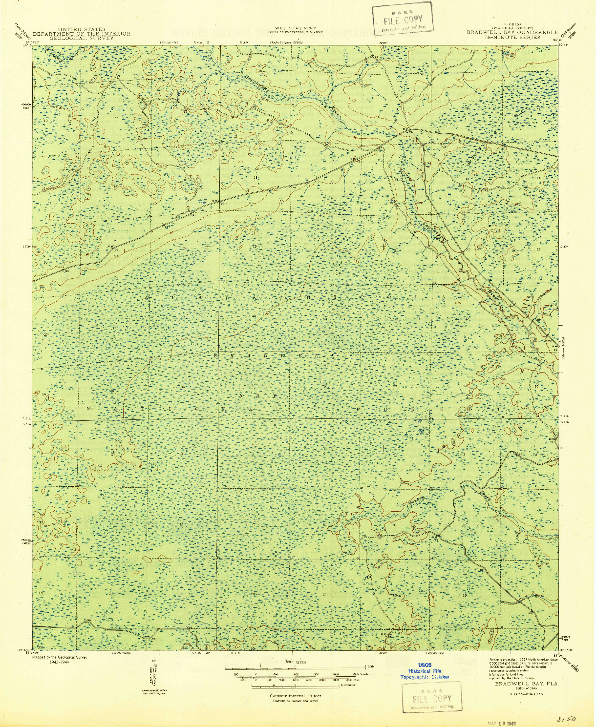 USGS 1:31680-SCALE QUADRANGLE FOR BRADWELL BAY, FL 1945
