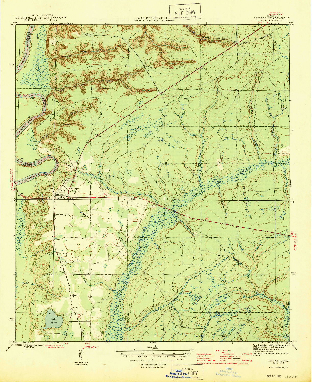 USGS 1:31680-SCALE QUADRANGLE FOR BRISTOL, FL 1945