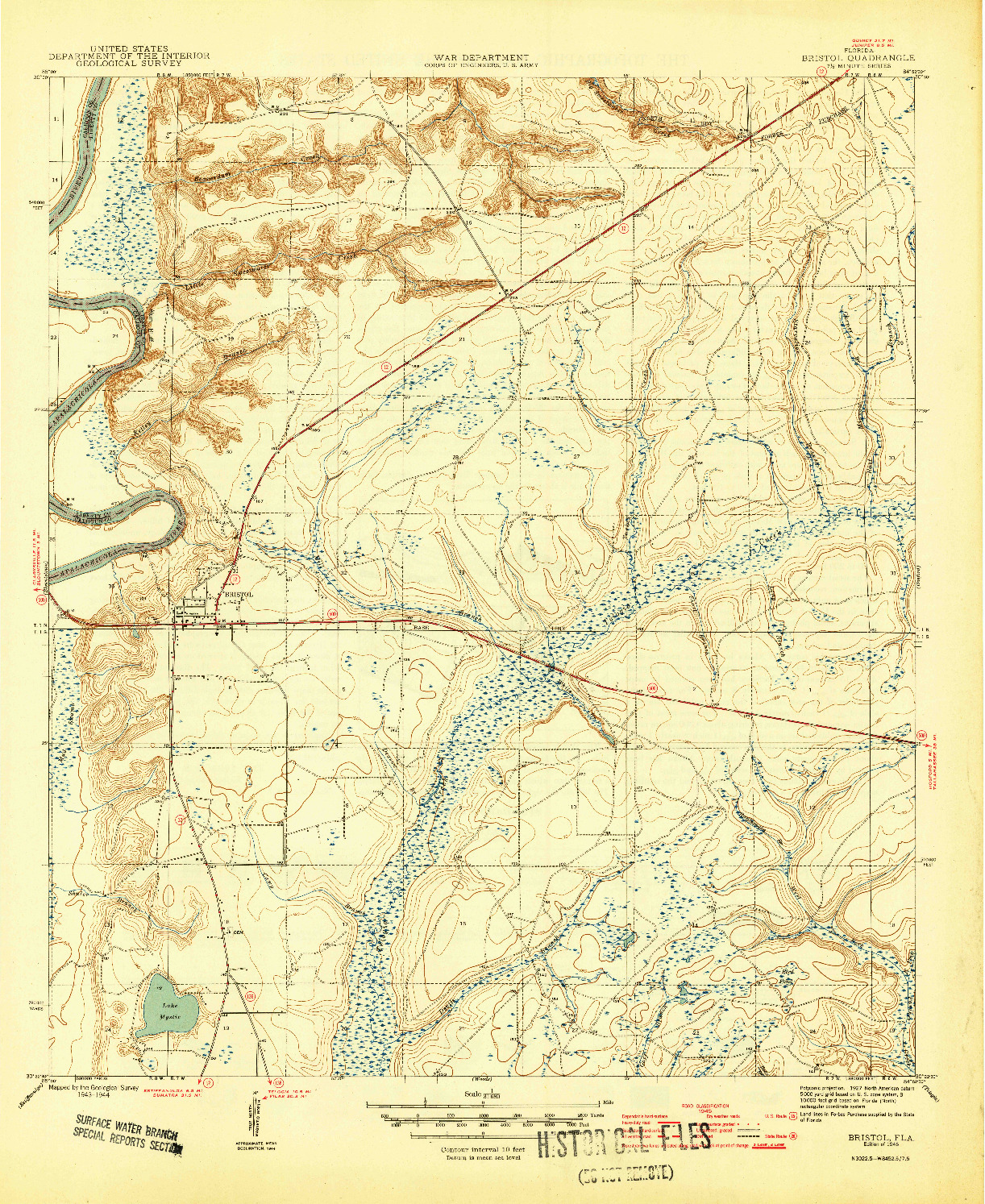 USGS 1:31680-SCALE QUADRANGLE FOR BRISTOL, FL 1945