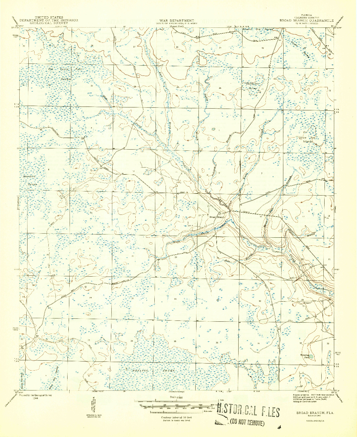 USGS 1:31680-SCALE QUADRANGLE FOR BROAD BRANCH, FL 1945