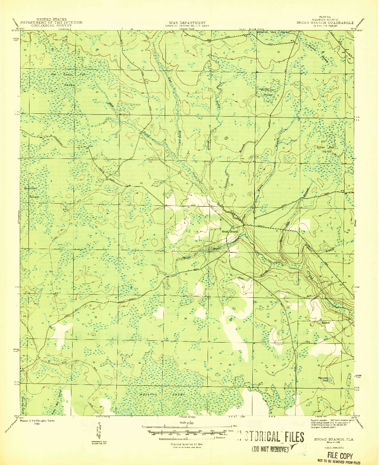 USGS 1:31680-SCALE QUADRANGLE FOR BROAD BRANCH, FL 1945