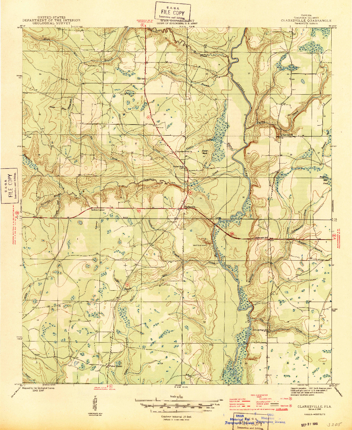 USGS 1:31680-SCALE QUADRANGLE FOR CLARKSVILLE, FL 1945