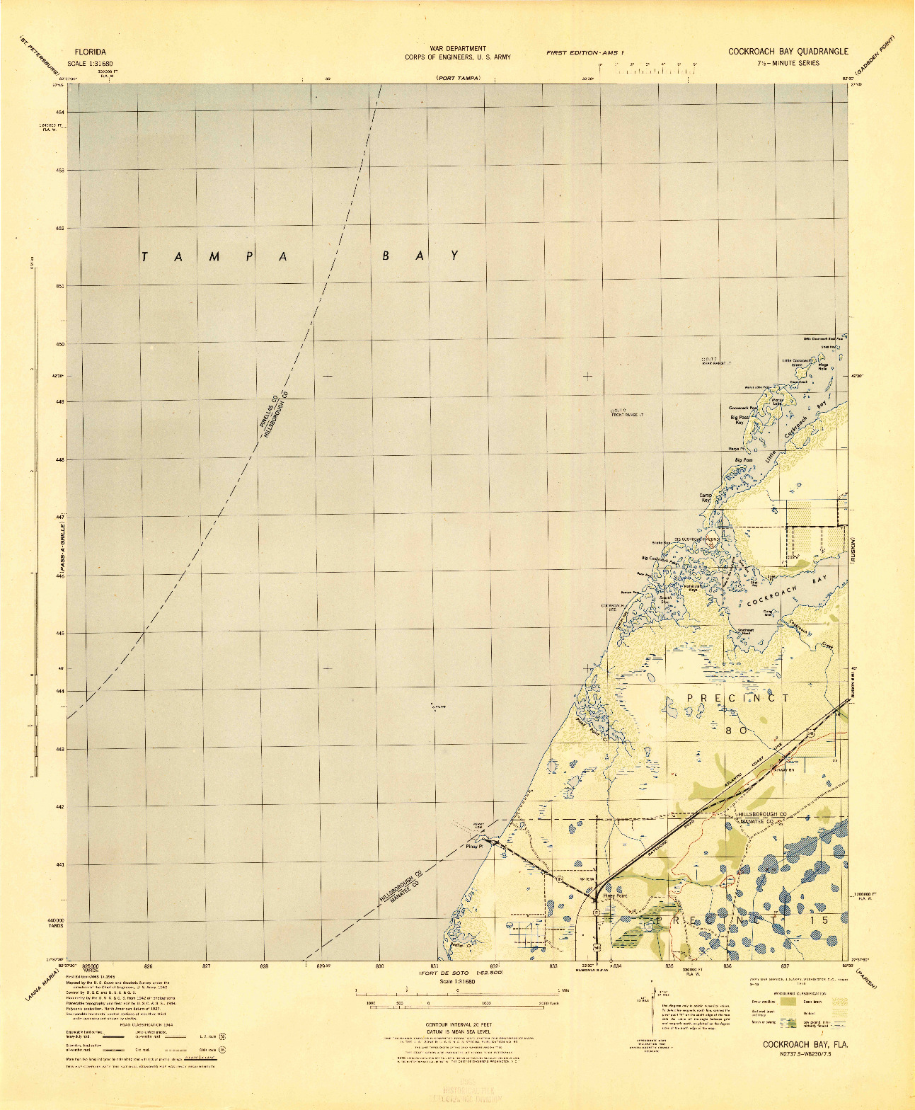 USGS 1:31680-SCALE QUADRANGLE FOR COCKROACH BAY, FL 1945