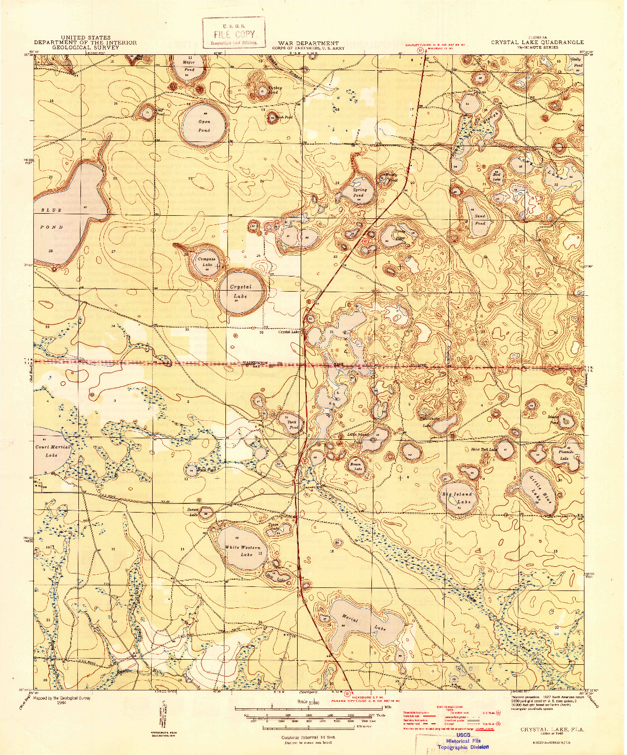 USGS 1:31680-SCALE QUADRANGLE FOR CRYSTAL LAKE, FL 1945
