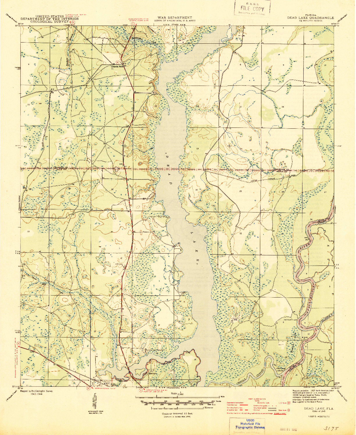 USGS 1:31680-SCALE QUADRANGLE FOR DEAD LAKE, FL 1945