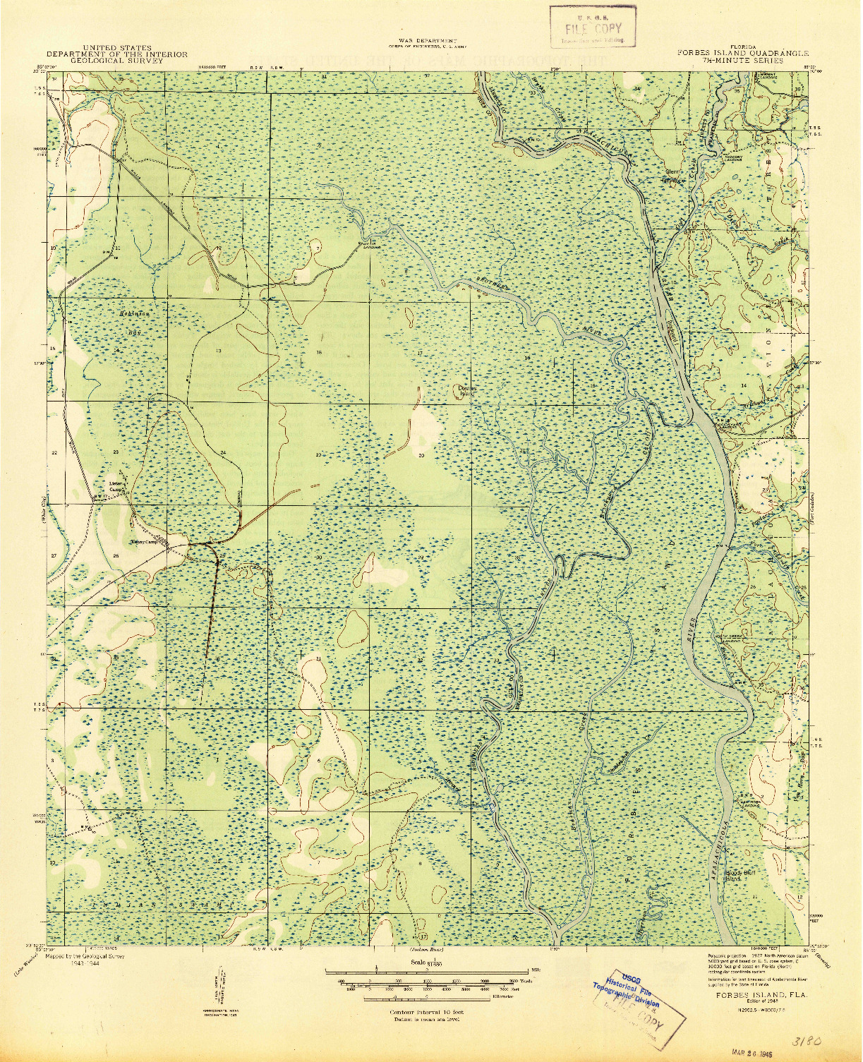 USGS 1:31680-SCALE QUADRANGLE FOR FORBES ISLAND, FL 1945