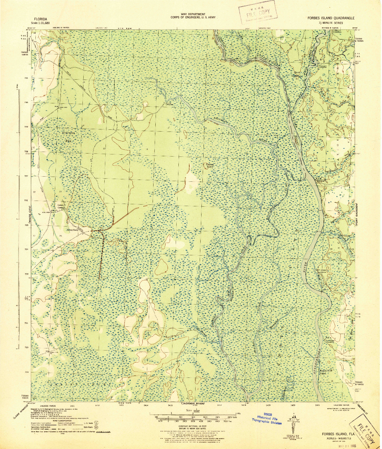 USGS 1:31680-SCALE QUADRANGLE FOR FORBES ISLAND, FL 1945