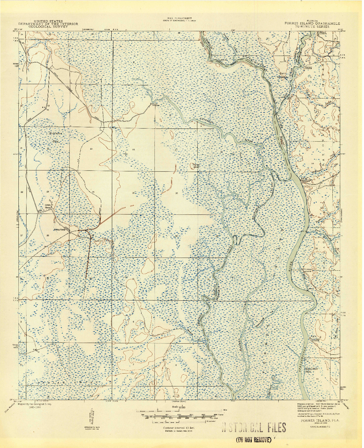 USGS 1:31680-SCALE QUADRANGLE FOR FORBES ISLAND, FL 1945