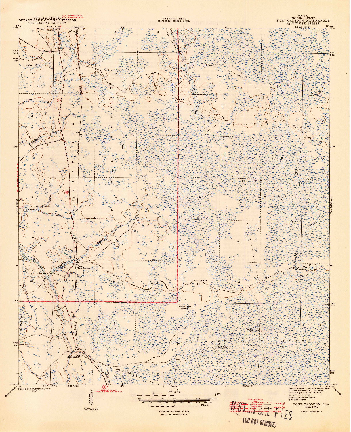 USGS 1:31680-SCALE QUADRANGLE FOR FORT GADSDEN, FL 1945