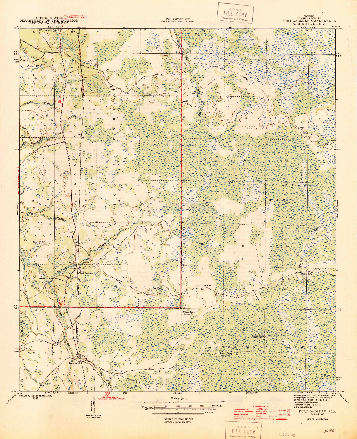 USGS 1:31680-SCALE QUADRANGLE FOR FORT GADSDEN, FL 1945
