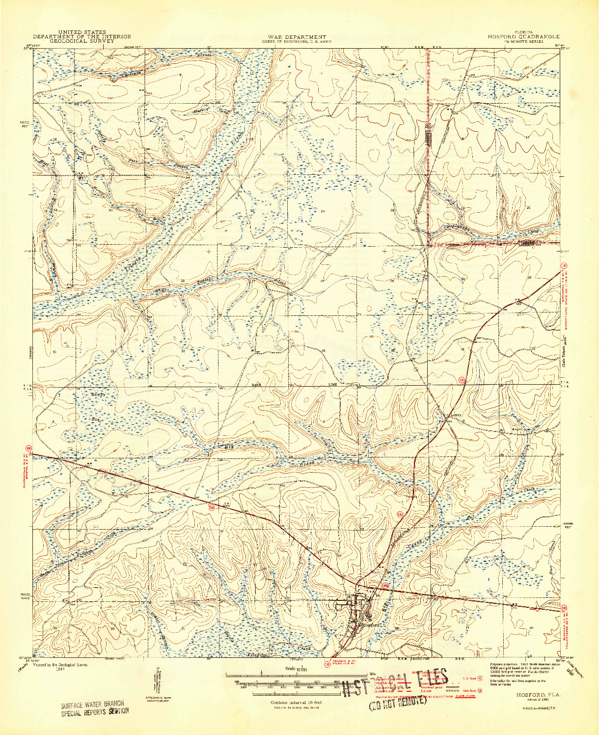 USGS 1:31680-SCALE QUADRANGLE FOR HOSFORD, FL 1945