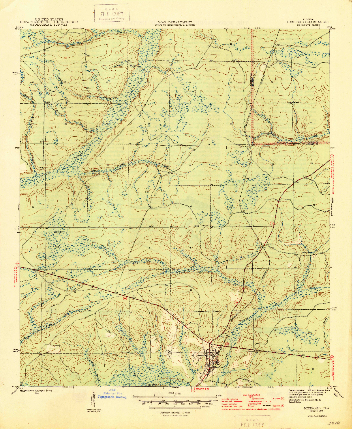 USGS 1:31680-SCALE QUADRANGLE FOR HOSFORD, FL 1945