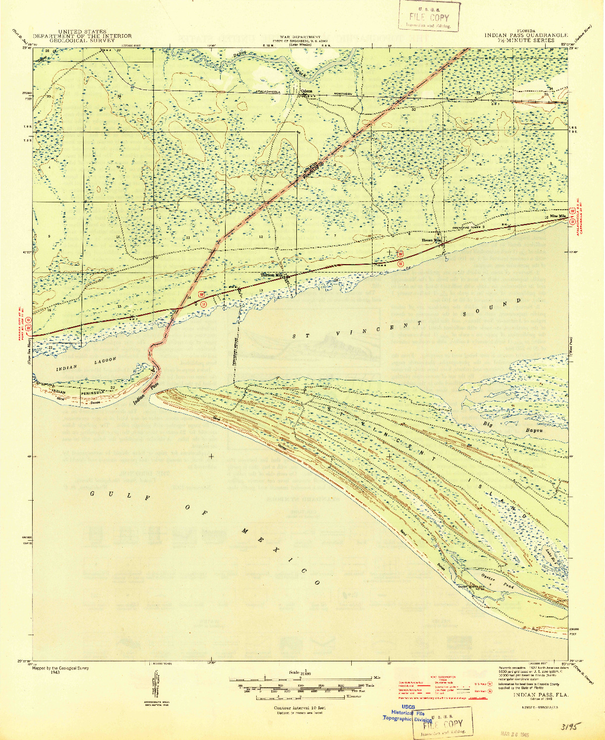 USGS 1:31680-SCALE QUADRANGLE FOR INDIAN PASS, FL 1945