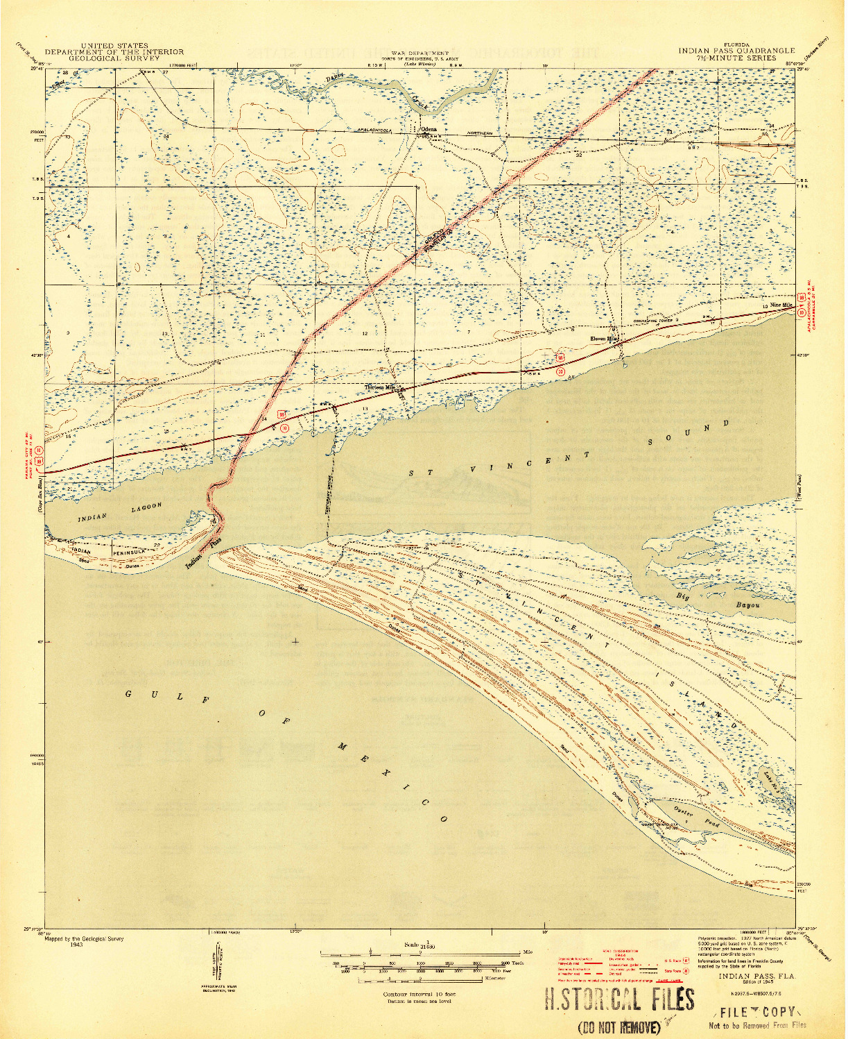 USGS 1:31680-SCALE QUADRANGLE FOR INDIAN PASS, FL 1945