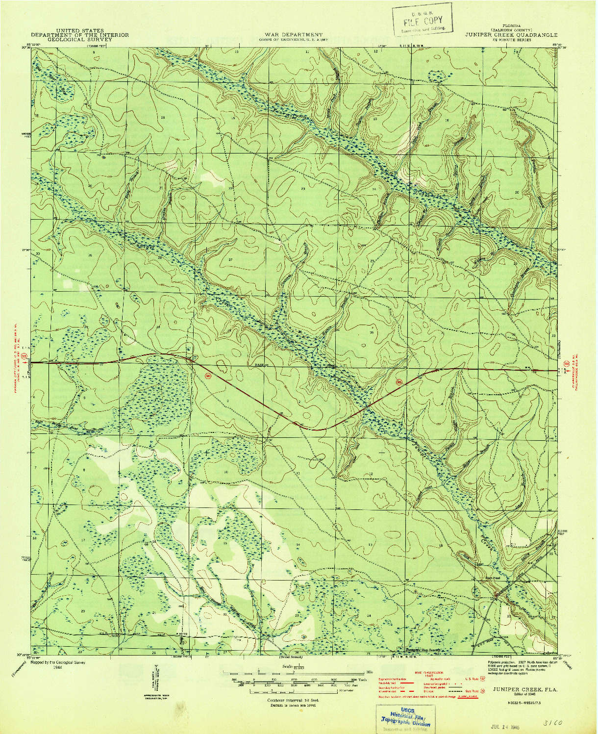 USGS 1:31680-SCALE QUADRANGLE FOR JUNIPER CREEK, FL 1945