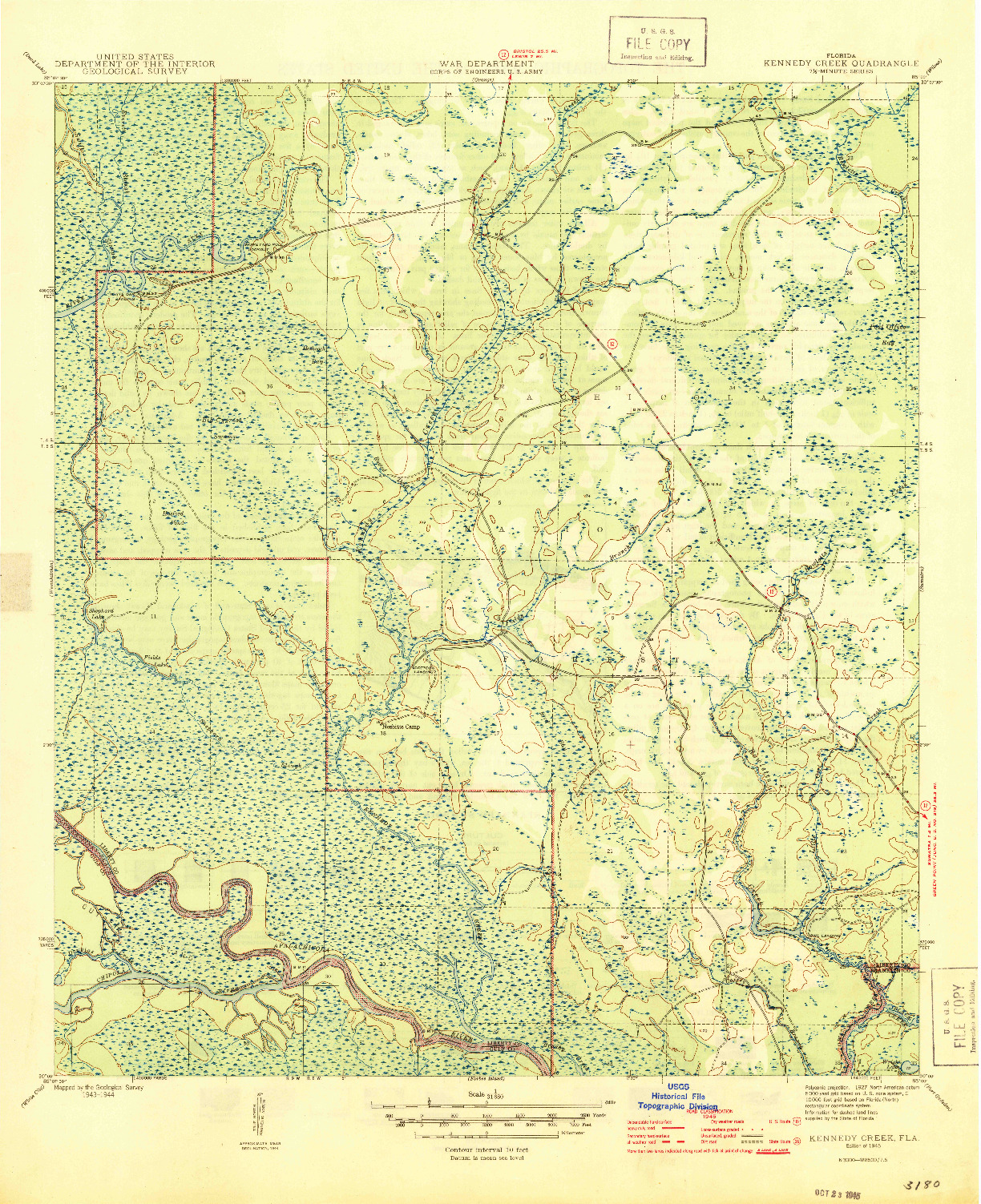 USGS 1:31680-SCALE QUADRANGLE FOR KENNEDY CREEK, FL 1945