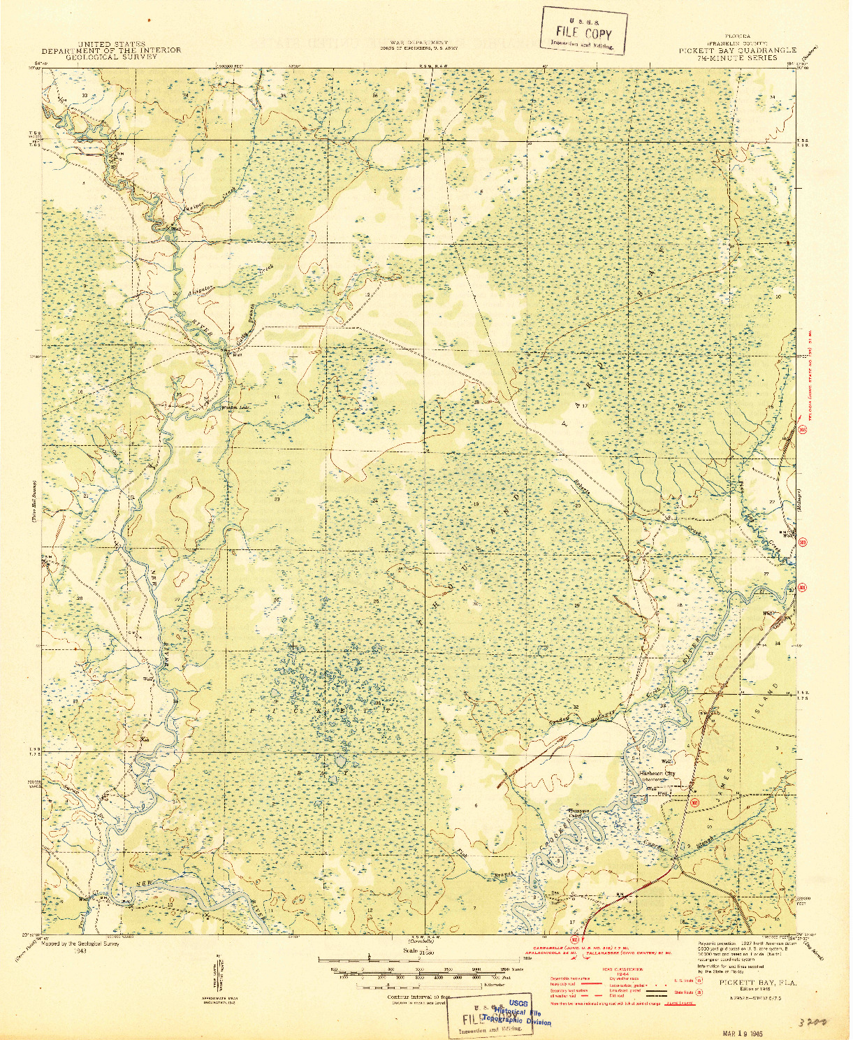 USGS 1:31680-SCALE QUADRANGLE FOR PICKETT BAY, FL 1945