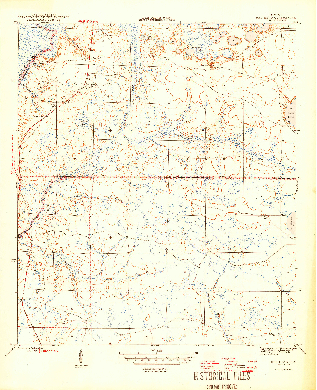 USGS 1:31680-SCALE QUADRANGLE FOR RED HEAD, FL 1945