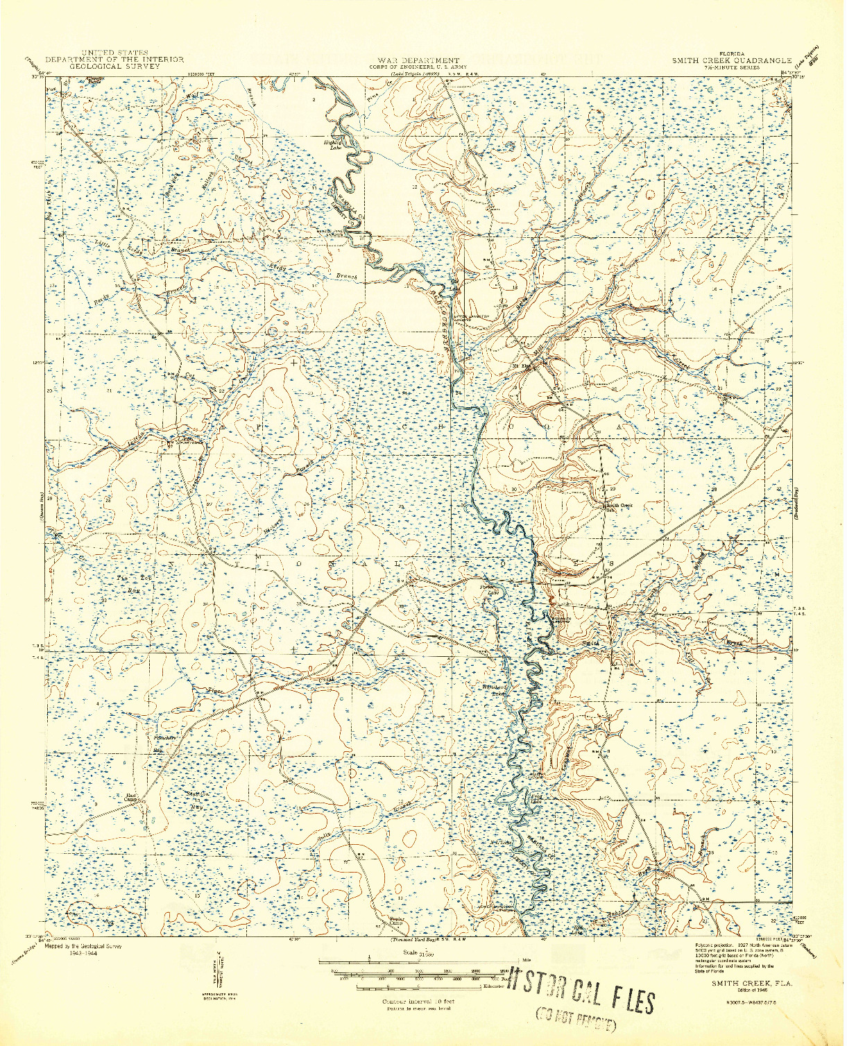 USGS 1:31680-SCALE QUADRANGLE FOR SMITH CREEK, FL 1945