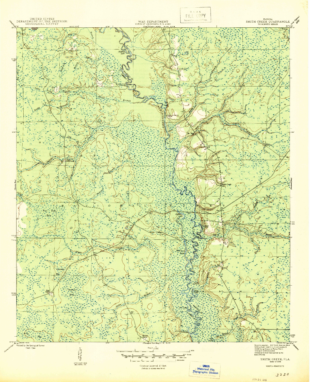 USGS 1:31680-SCALE QUADRANGLE FOR SMITH CREEK, FL 1945