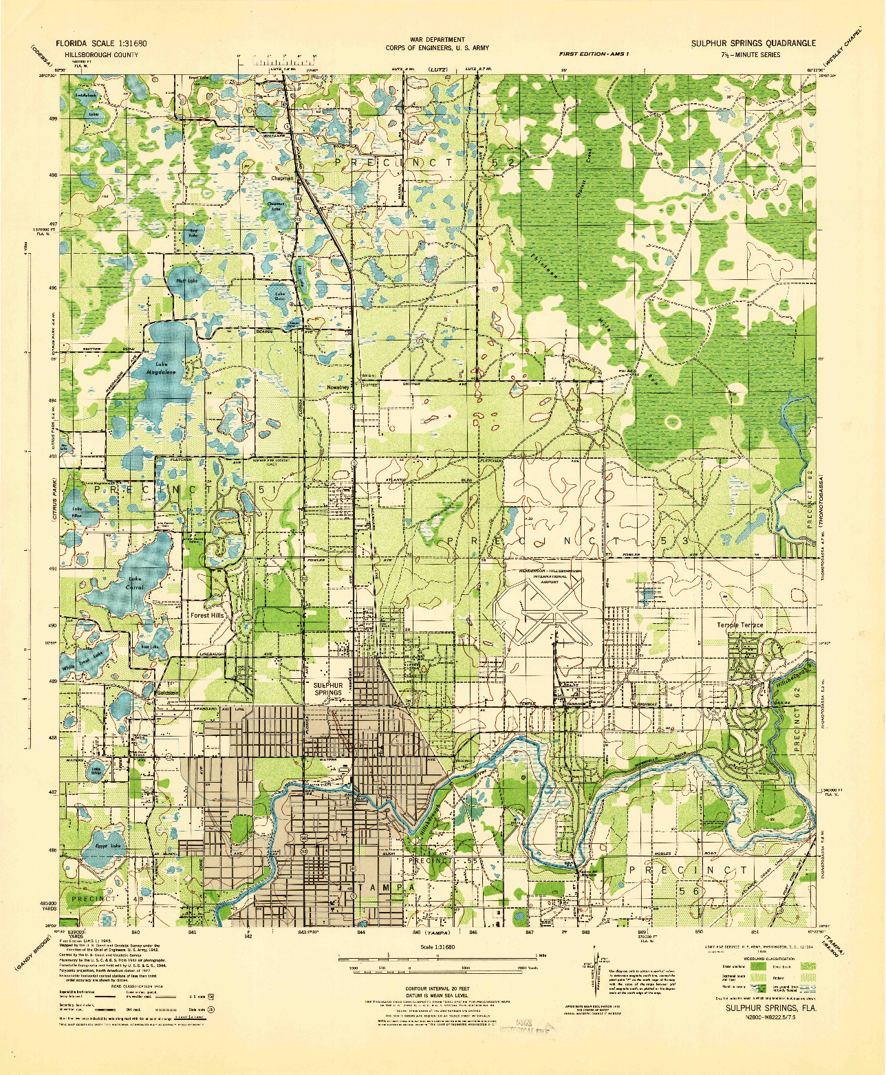 USGS 1:31680-SCALE QUADRANGLE FOR SULPHUR SPRINGS, FL 1945