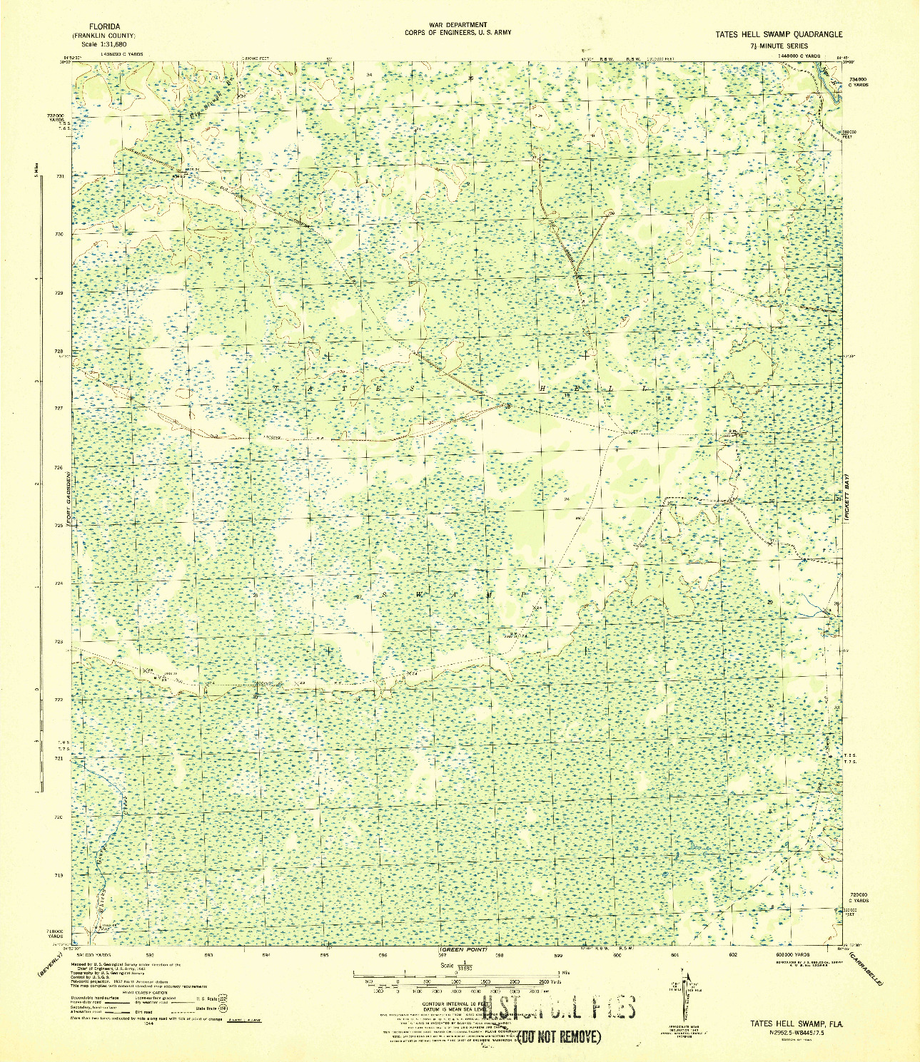 USGS 1:31680-SCALE QUADRANGLE FOR TATES HELL SWAMP, FL 1945