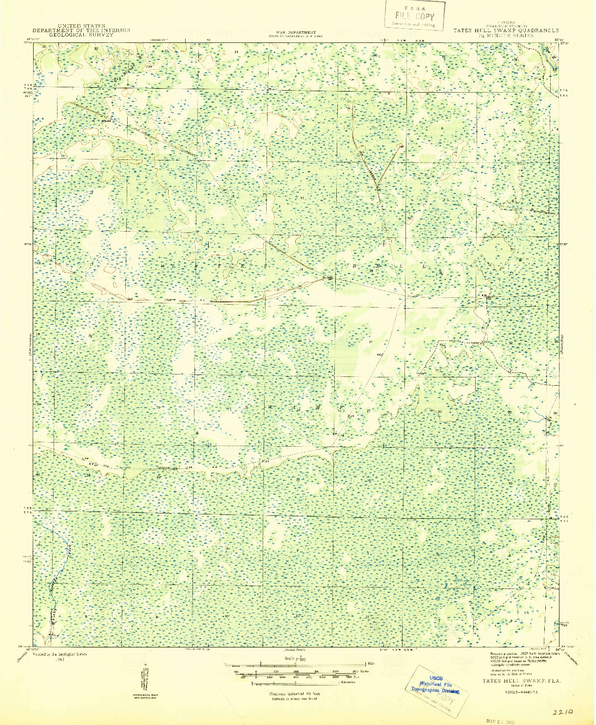 USGS 1:31680-SCALE QUADRANGLE FOR TATES HELL SWAMP, FL 1945
