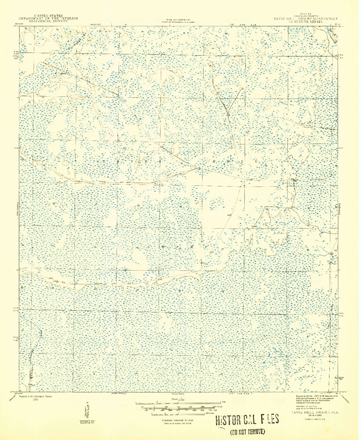 USGS 1:31680-SCALE QUADRANGLE FOR TATES HELL SWAMP, FL 1945