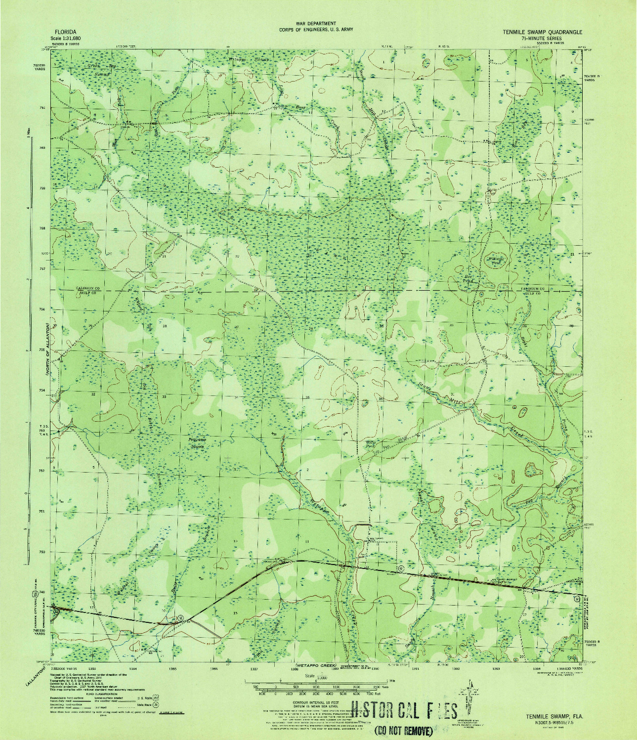 USGS 1:31680-SCALE QUADRANGLE FOR TENMILE SWAMP, FL 1945