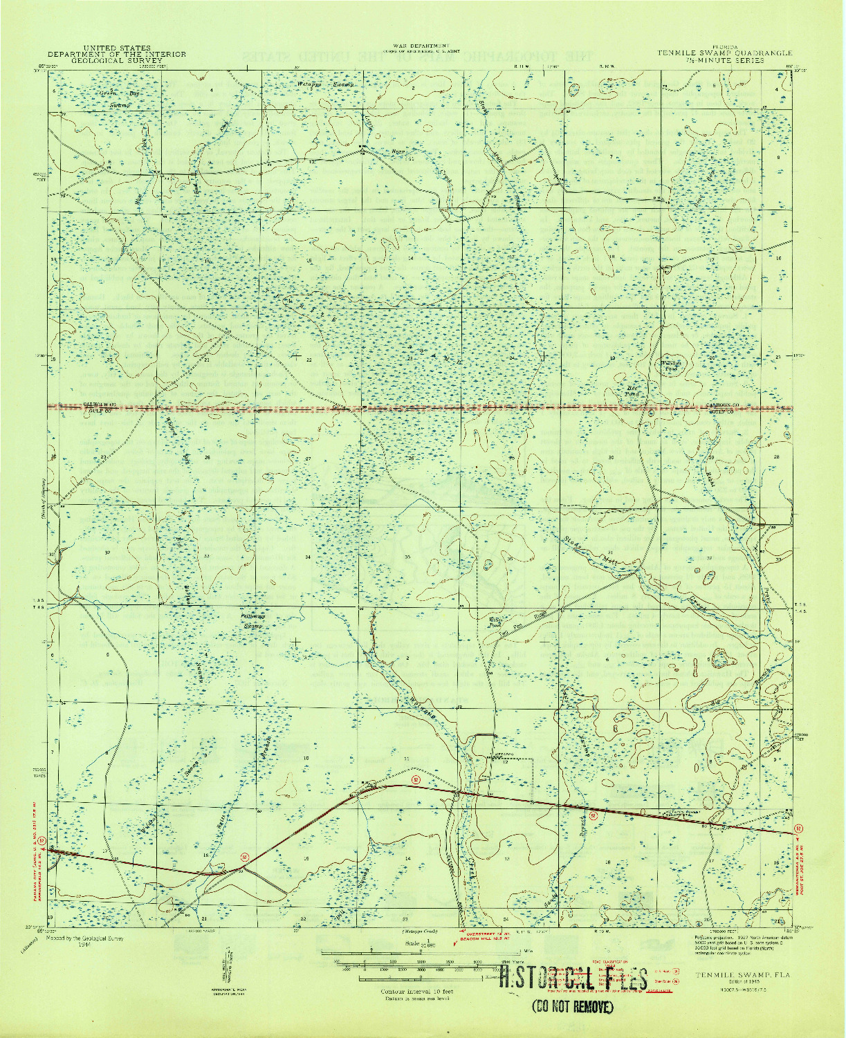 USGS 1:31680-SCALE QUADRANGLE FOR TENMILE SWAMP, FL 1945