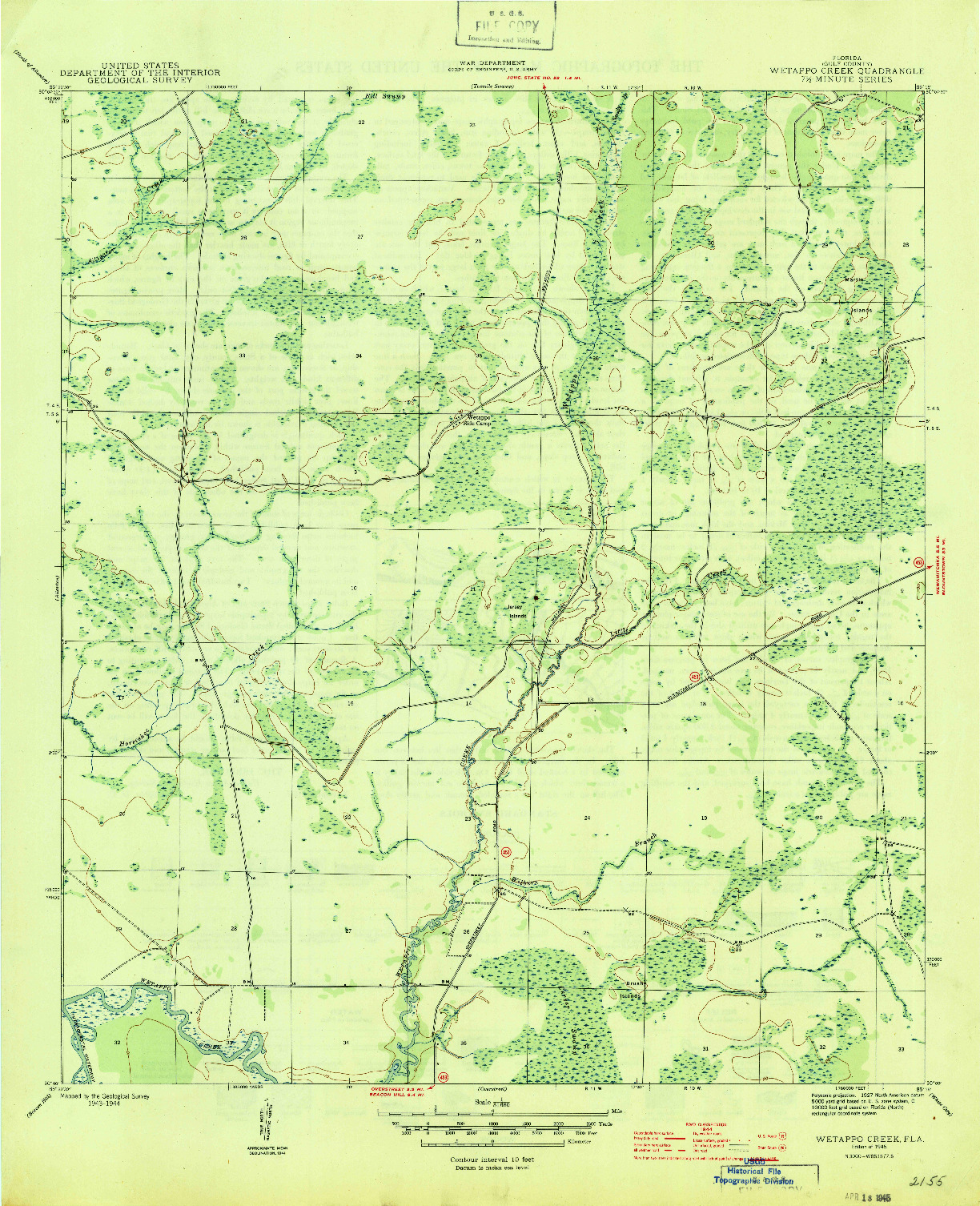 USGS 1:31680-SCALE QUADRANGLE FOR WETAPPO CREEK, FL 1945