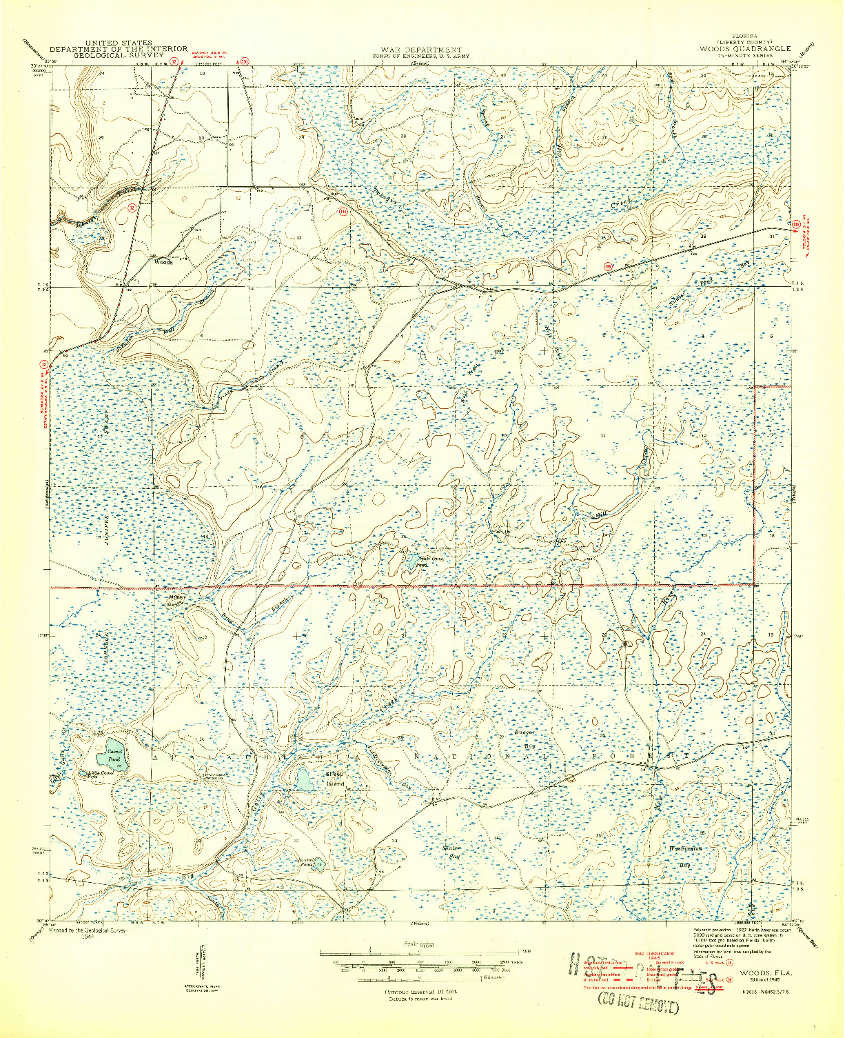 USGS 1:31680-SCALE QUADRANGLE FOR WOODS, FL 1945
