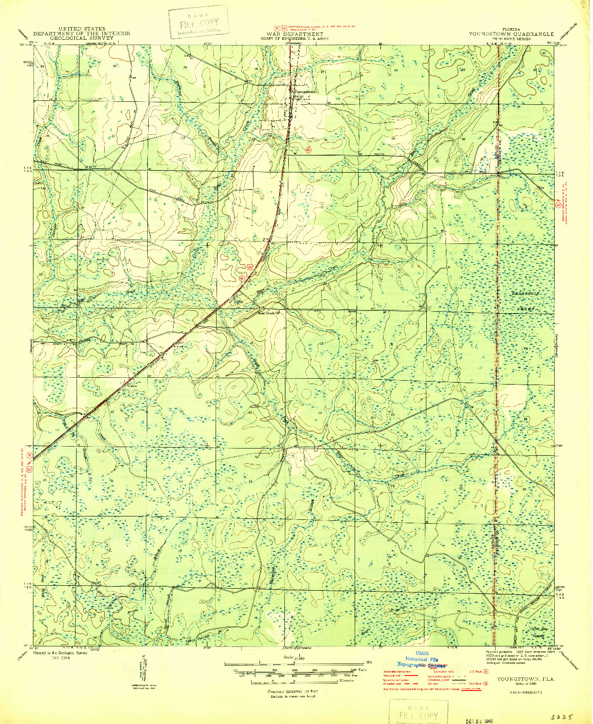 USGS 1:31680-SCALE QUADRANGLE FOR YOUNGSTOWN, FL 1945