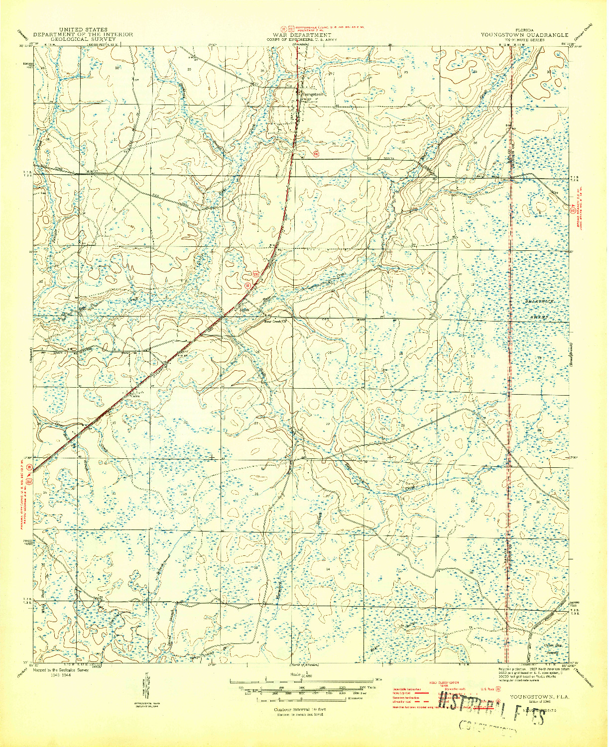 USGS 1:31680-SCALE QUADRANGLE FOR YOUNGSTOWN, FL 1945