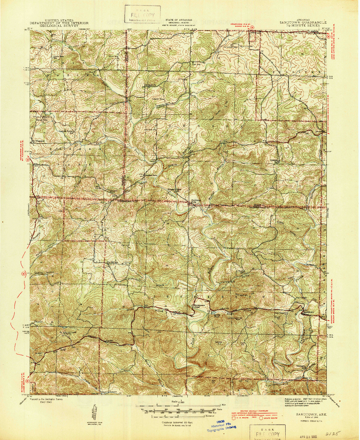 USGS 1:31680-SCALE QUADRANGLE FOR SANDTOWN, AR 1943