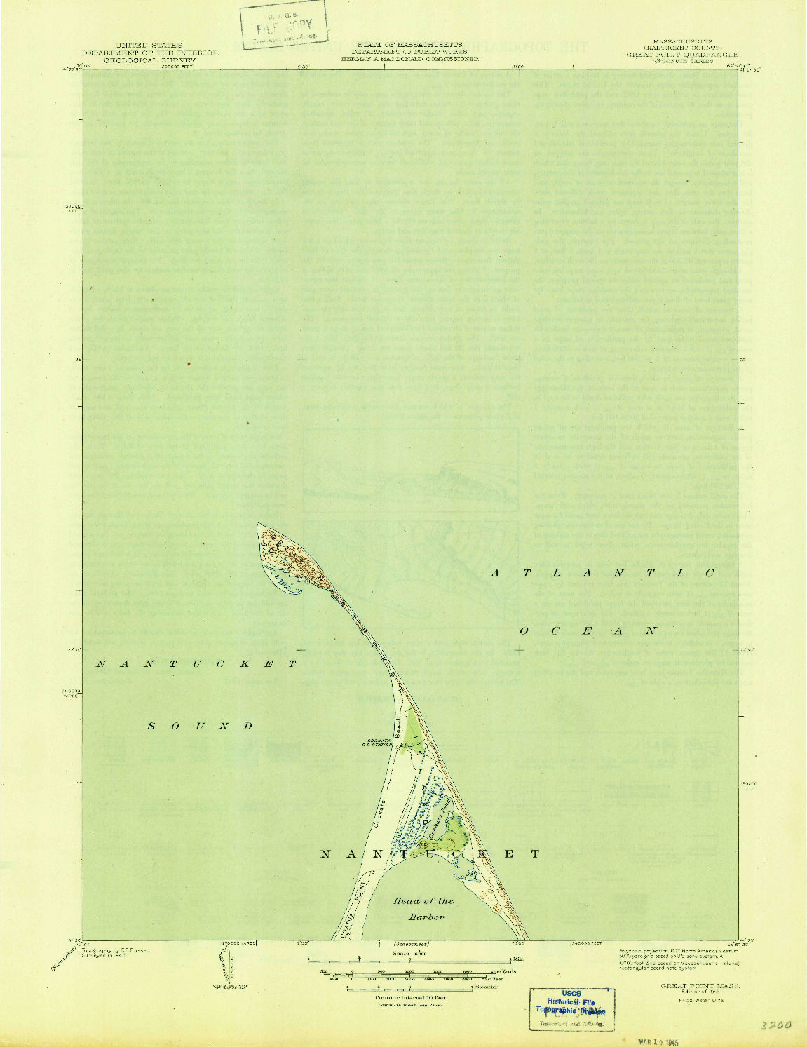 USGS 1:31680-SCALE QUADRANGLE FOR GREAT POINT, MA 1945