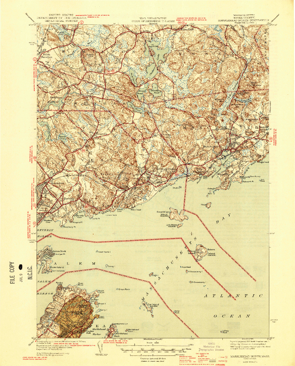 USGS 1:31680-SCALE QUADRANGLE FOR MARBLEHEAD NORTH, MA 1945