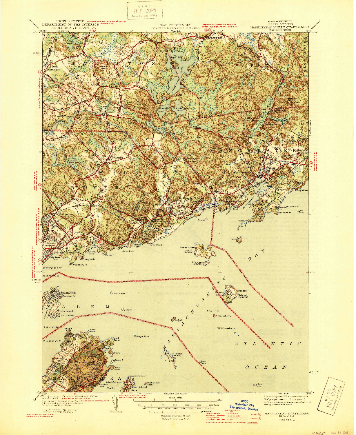 USGS 1:31680-SCALE QUADRANGLE FOR MARBLEHEAD NORTH, MA 1945