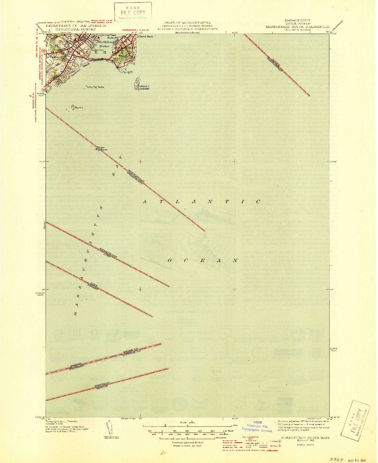 USGS 1:31680-SCALE QUADRANGLE FOR MARBLEHEAD SOUTH, MA 1945